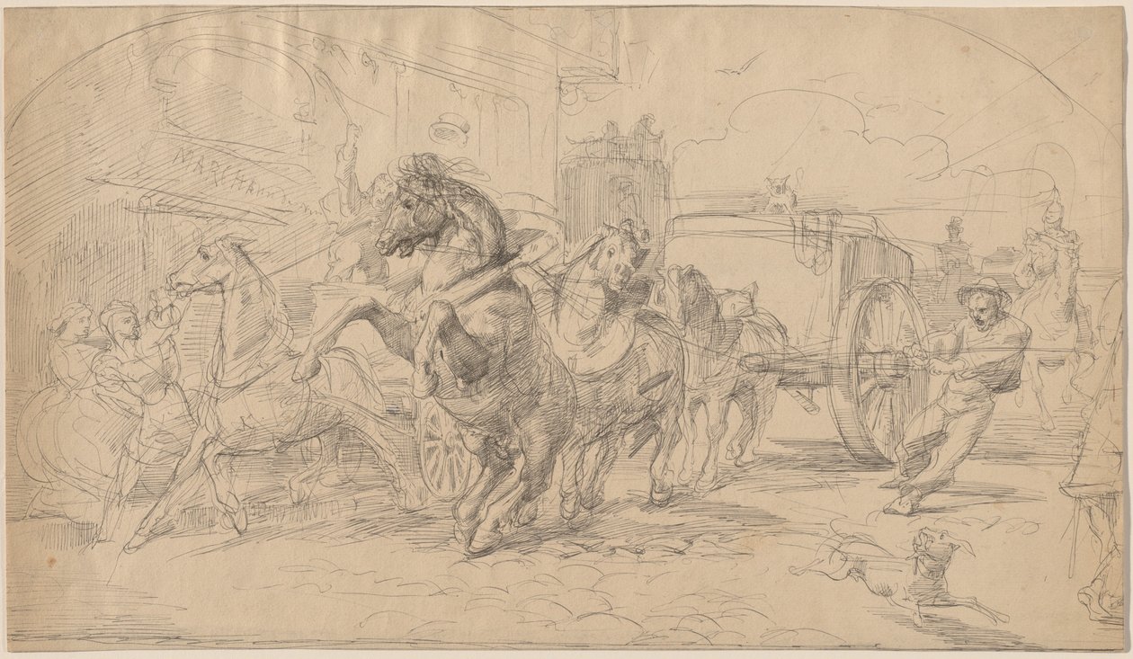 Den flyktiga vagnen, 1830-talet. av Eugène Delacroix