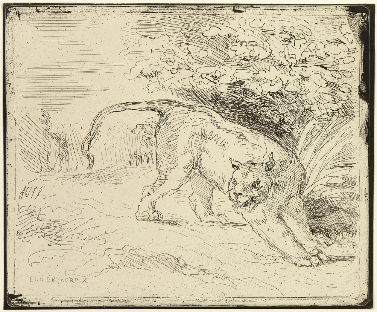 Tiger redo för våren av Eugène Delacroix