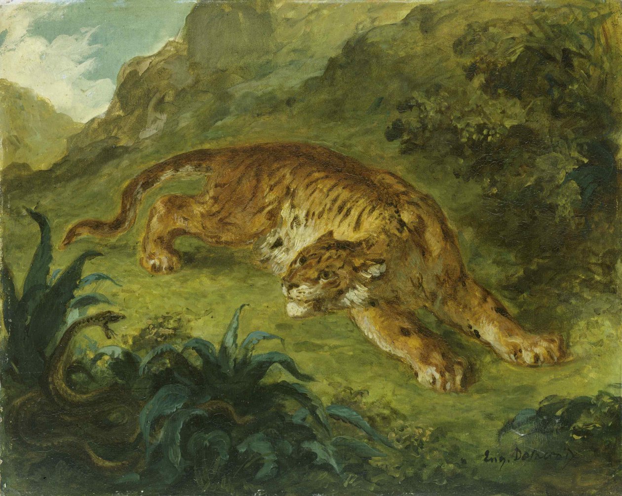 Tiger och orm, 1854-1858. av Eugène Delacroix