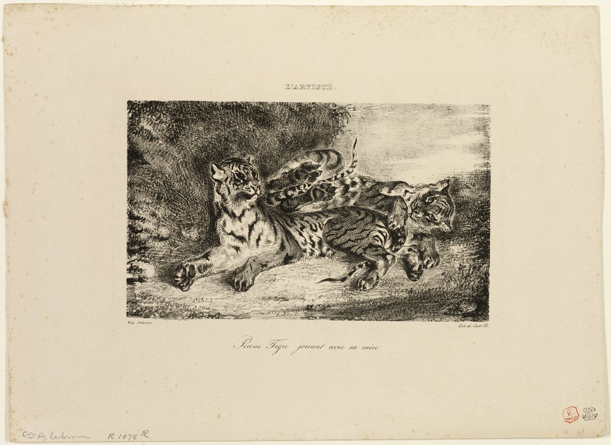 Ung tiger som leker med sin mor av Eugène Delacroix