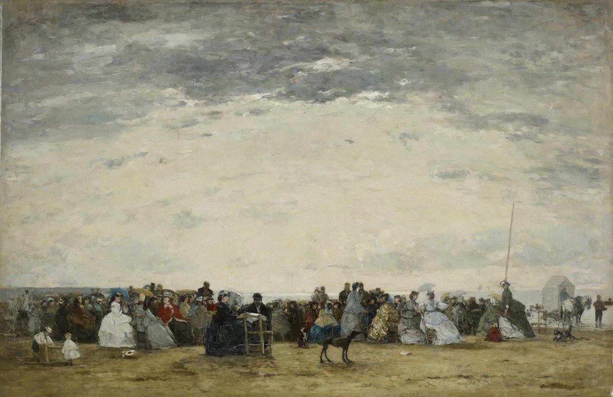 Semesterfirare på stranden i Trouville av Eugene Louis Boudin