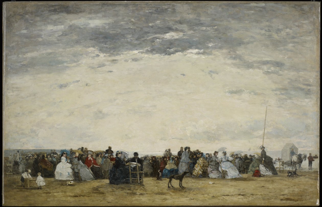 Semesterfirare på stranden i Trouville av Eugene Louis Boudin