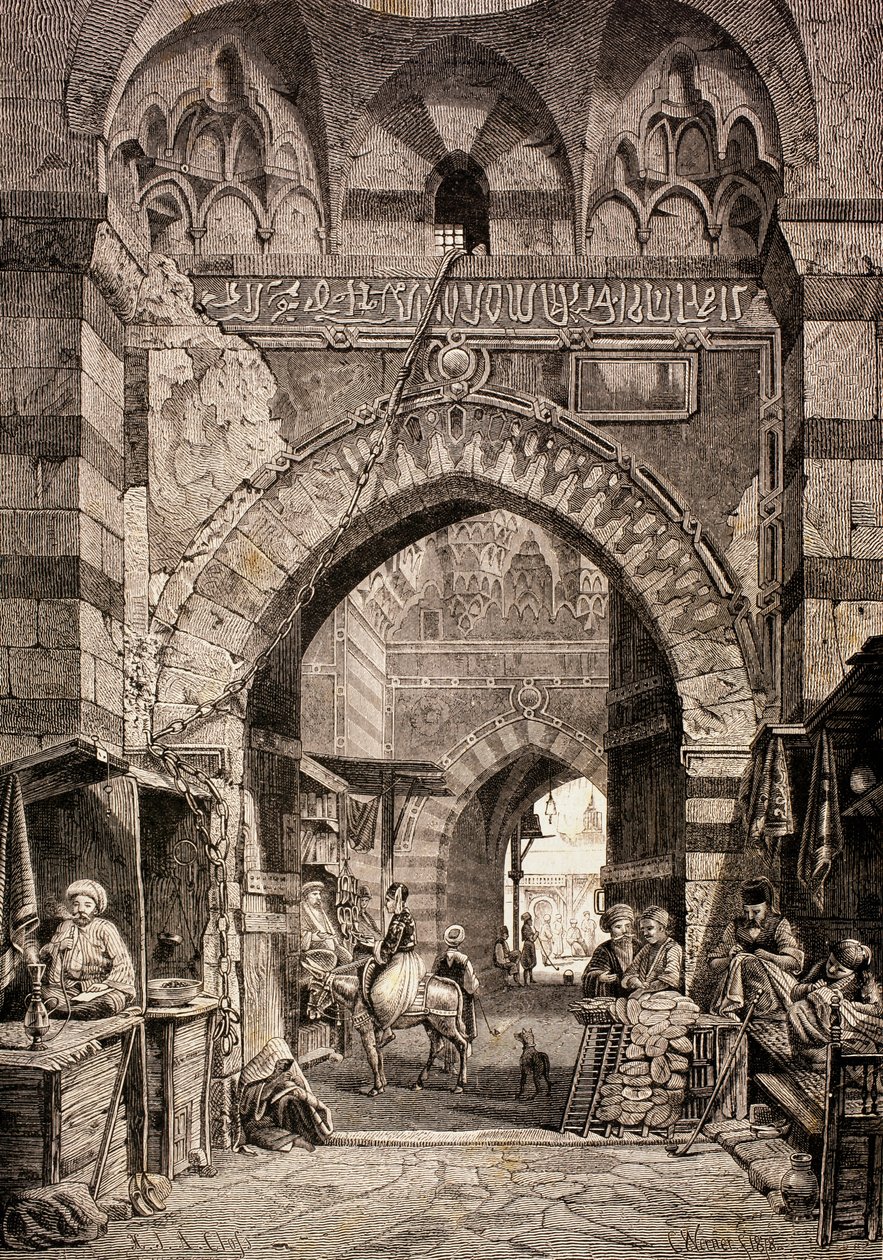 Ingången till Khan el-Khalili souk i Kairo, på 1800-talet, från 