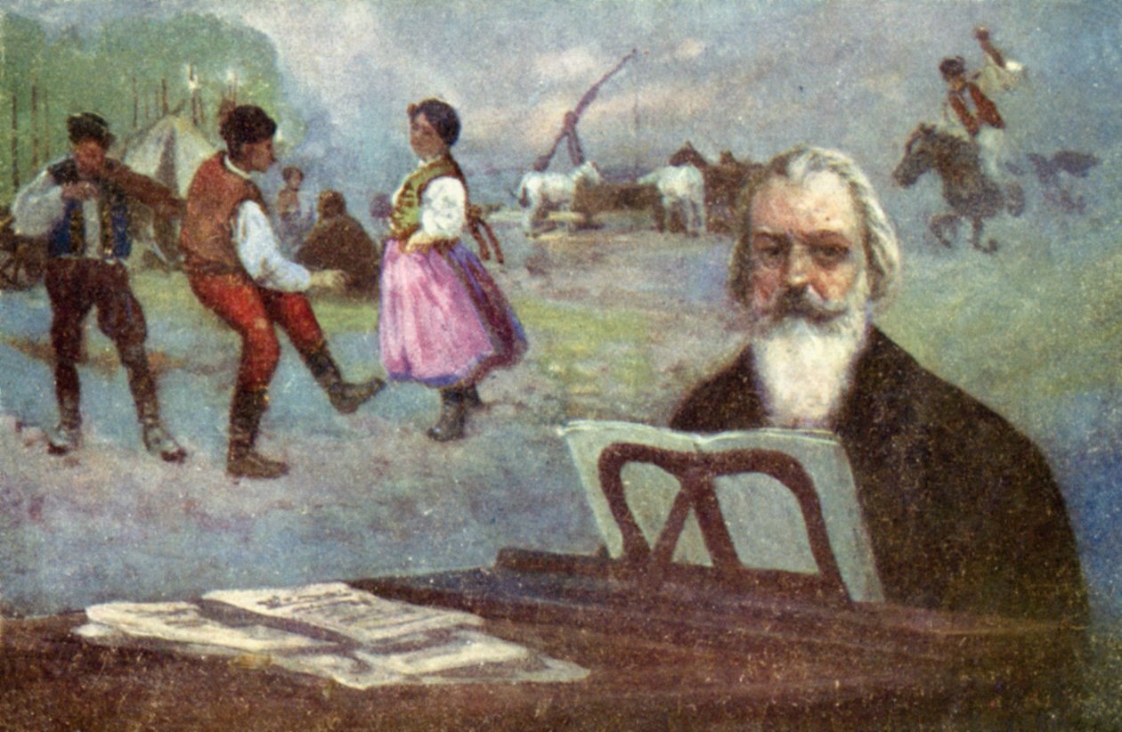 Johannes Brahms: Ungerska danser (färglitografi) av European School