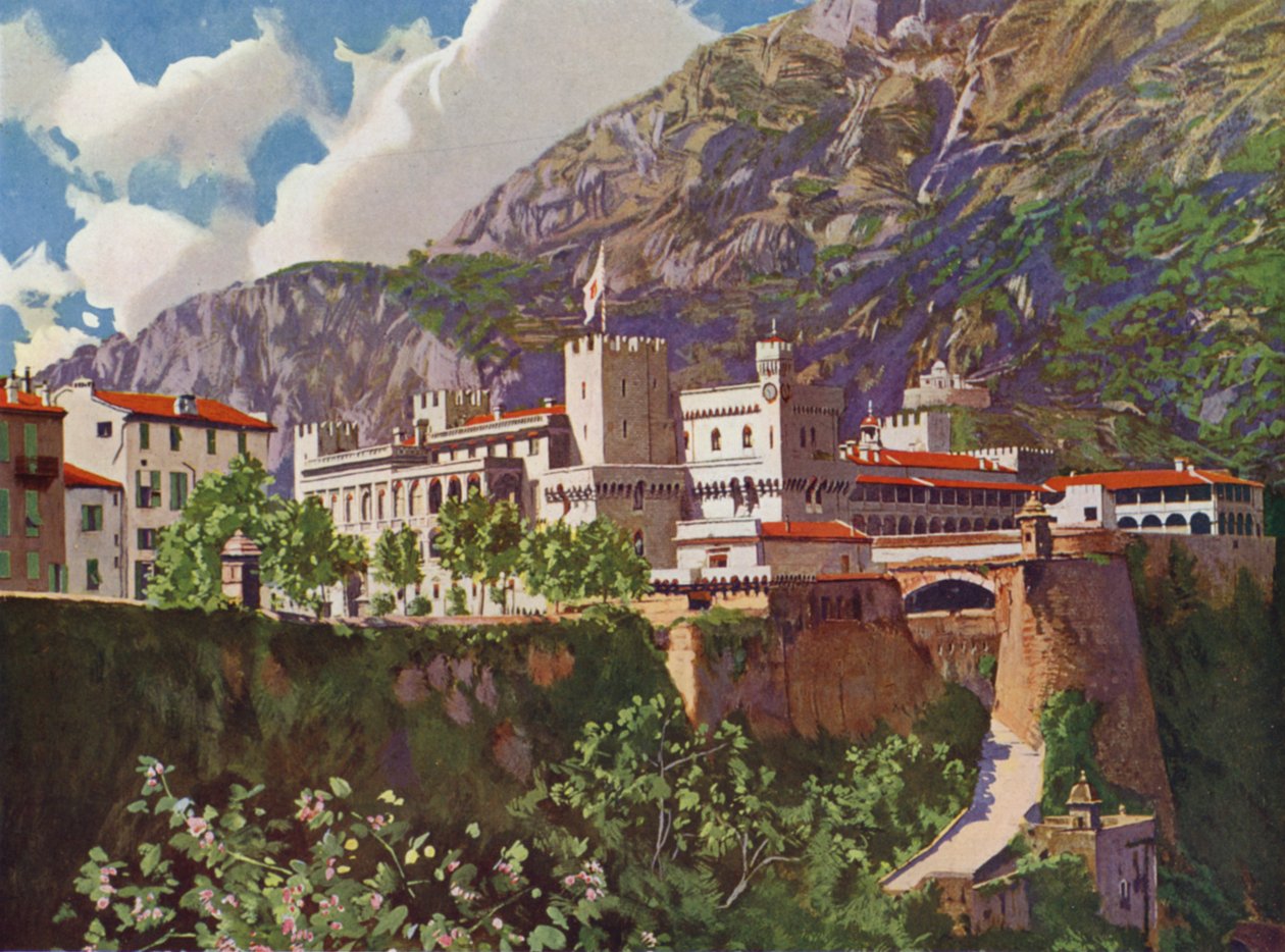 Monaco, Furstens palats (färglitografi) av European School