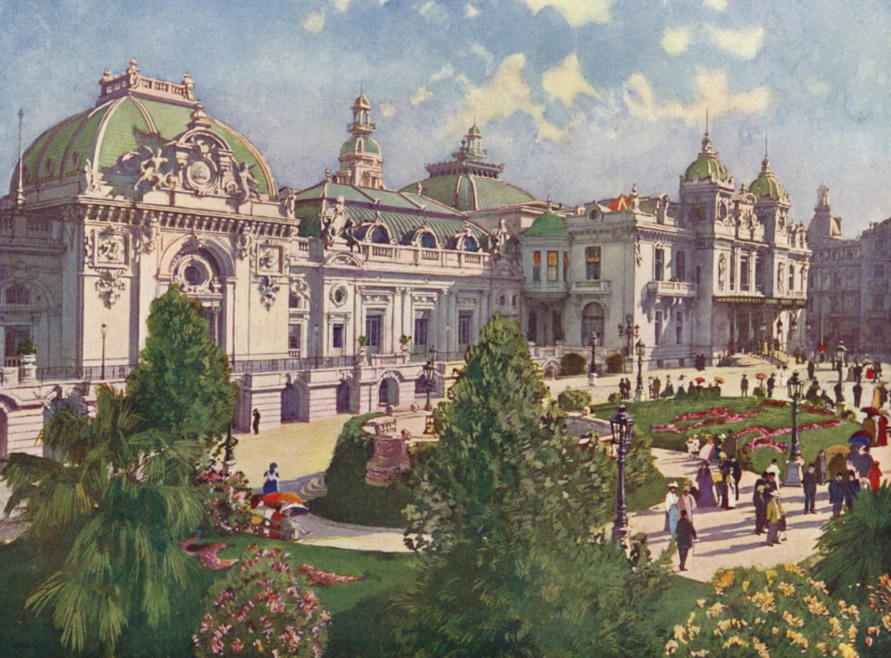 Monte-Carlo, kasinots fasad (färglitografi) av European School