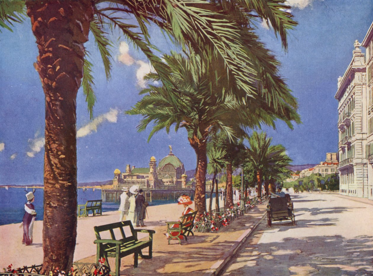 Nice, Promenade du Midi (färglitografi) av European School