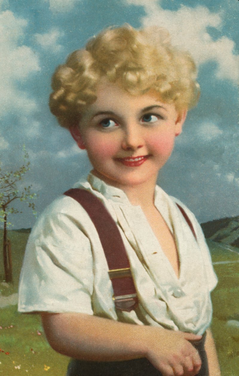 Leende pojke (färglitografi) av European School