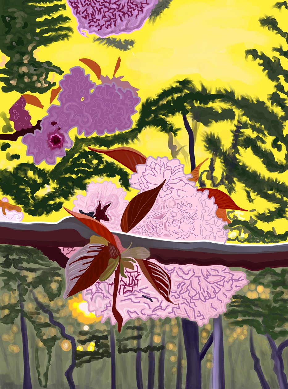 Körsbärsblommor på en gren i Brooklyn (digital konst) av Evan Sklar