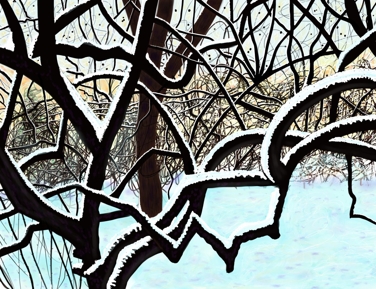 Körsbärsträd i snö, Brooklyn (digital konst) av Evan Sklar