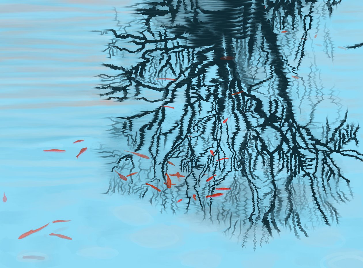 Koi och trädgrenar (digital konst) av Evan Sklar