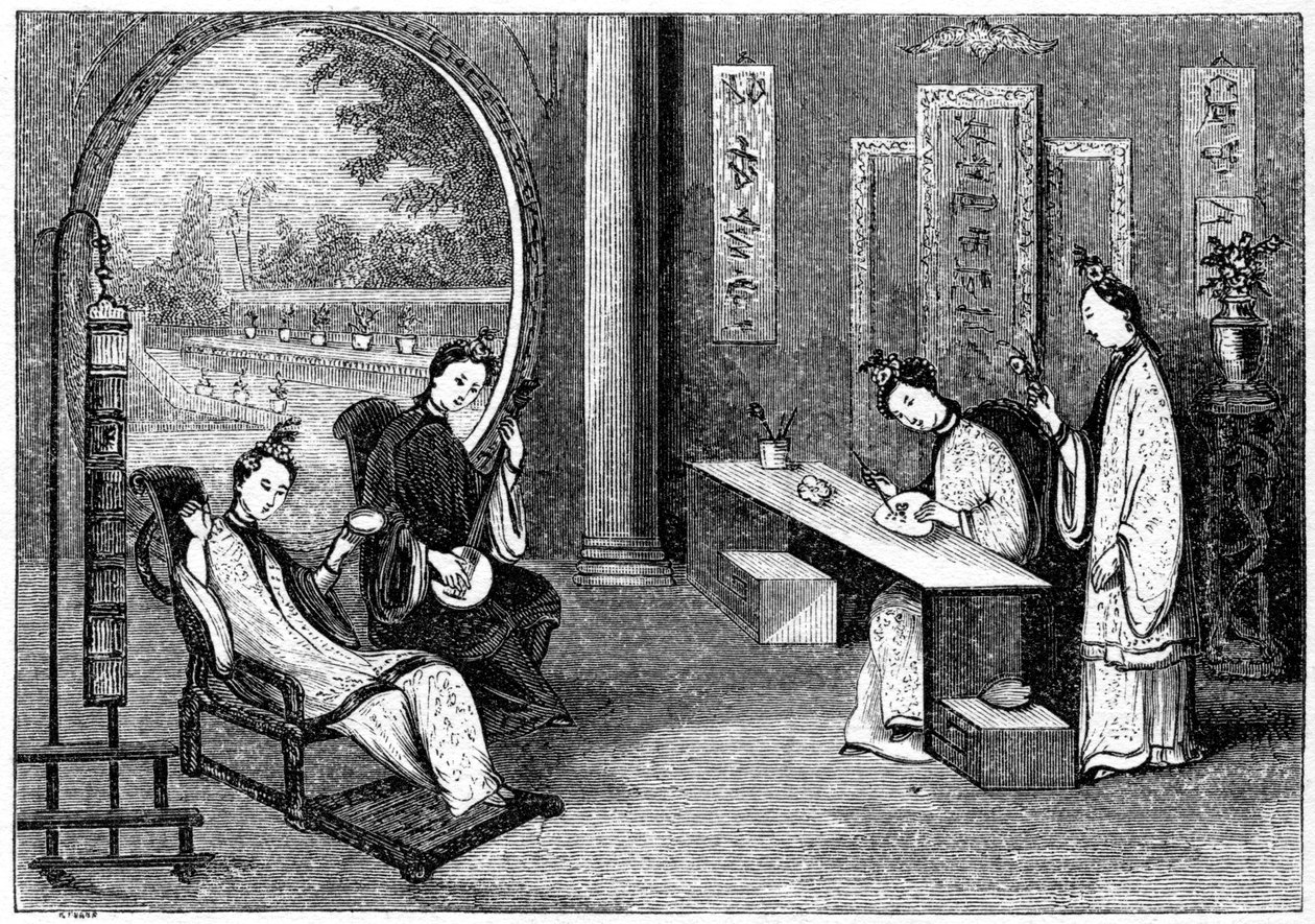 Inhemsk scen, damer vid sina vanliga anställningar, 1847 av Evans