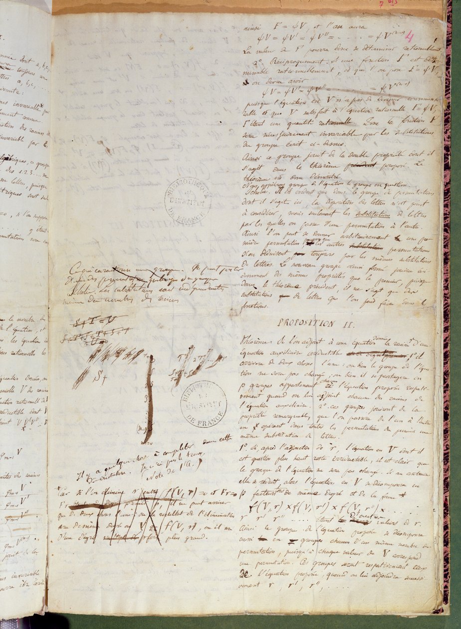 Ms 2108 f.4 Skrifter om villkoren för att lösa en ekvation med radikaler, 1832 (se även 163744) av Evariste Galois