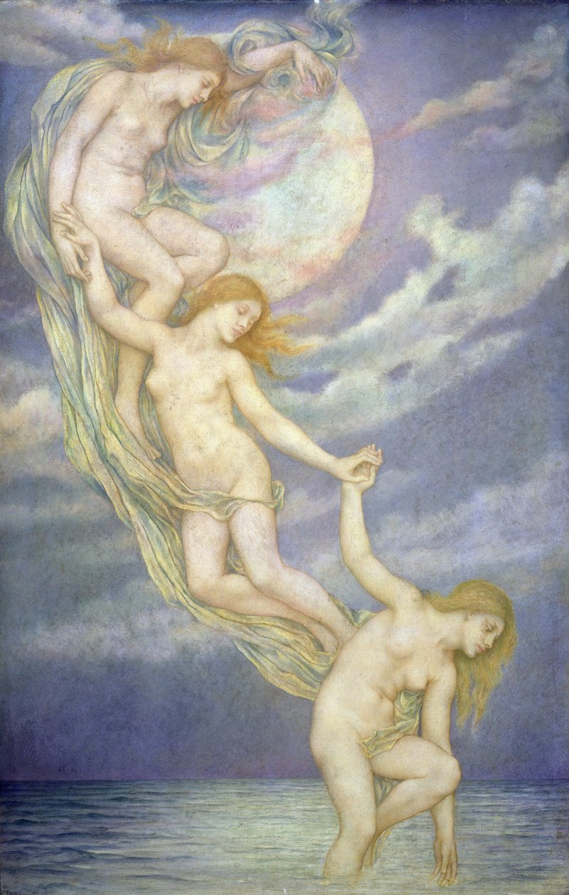 Månstrålar som doppar i havet av Evelyn De Morgan