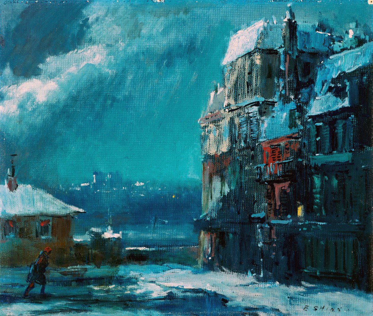 Vinternatt, Paris (olja på pannå) av Everett Shinn