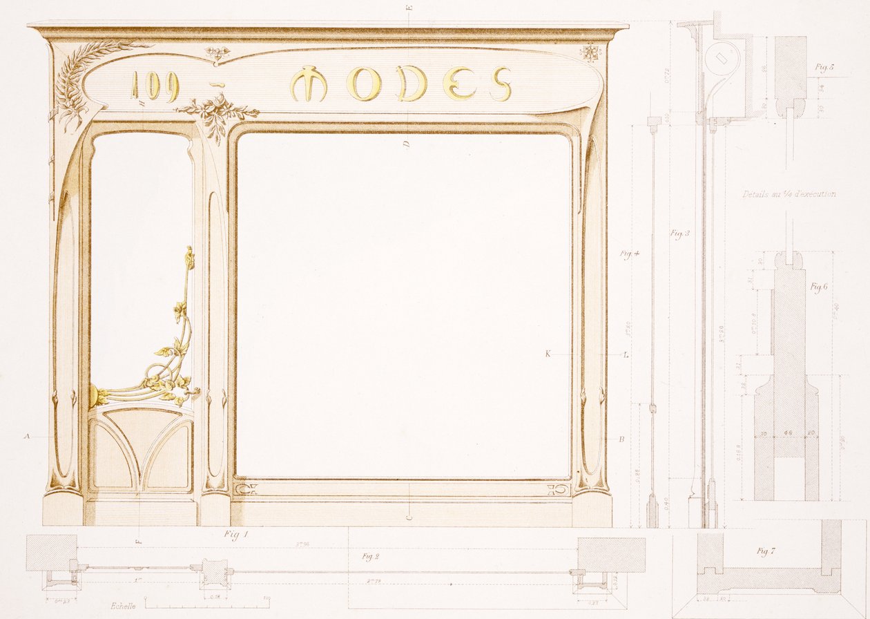 Design för en modebutiksfasad, illustration från "Menuiserie d