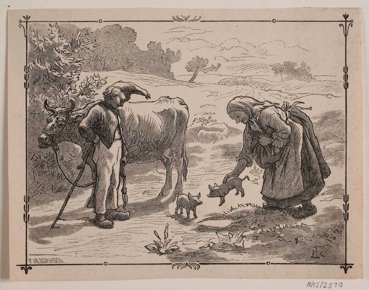 Illustration till folksagan "Tre små röda grisar" av F. Hendriksen