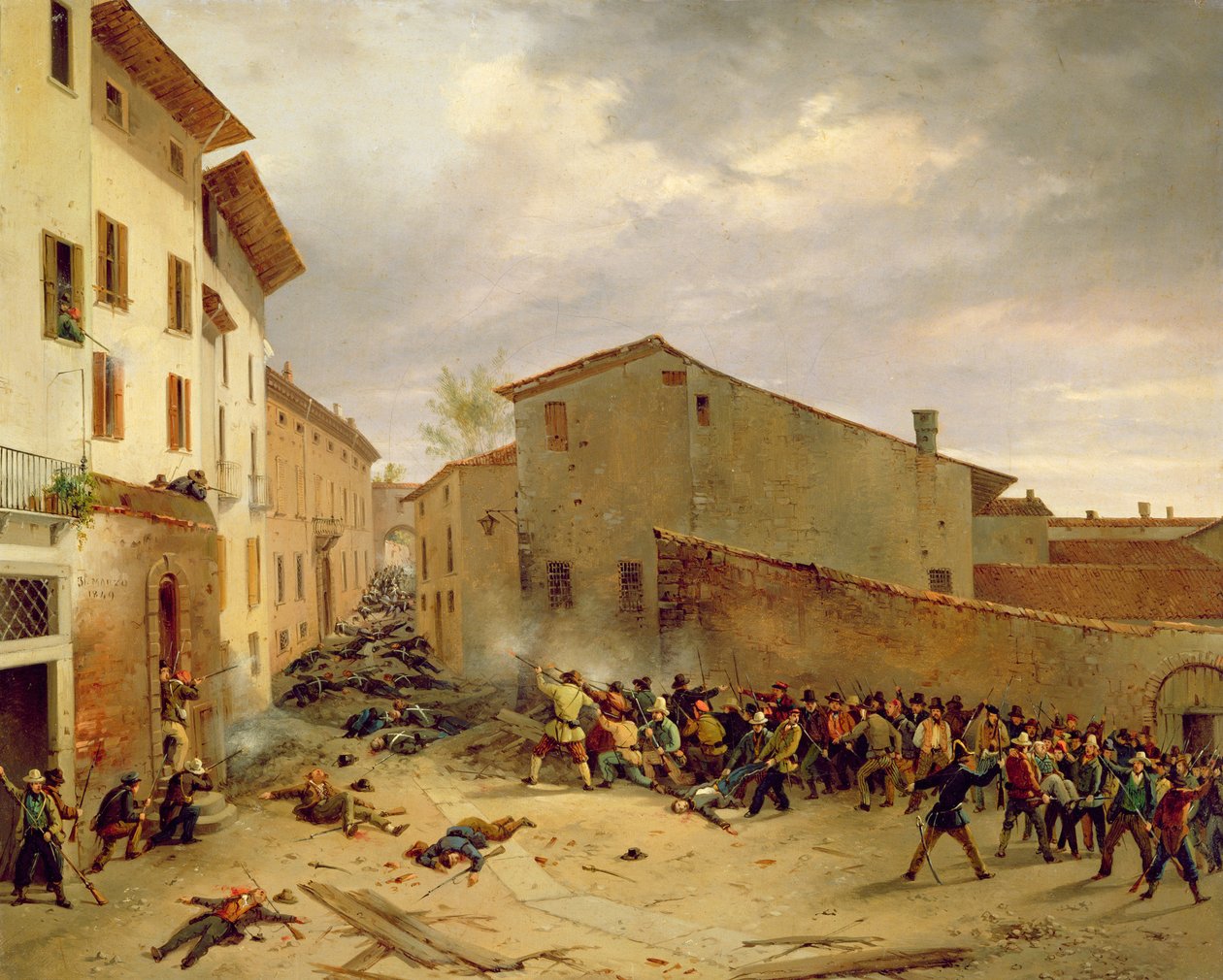 Slaget den 31 mars 1849 i Via delle Consolazione i Brescia av Faustino Joli