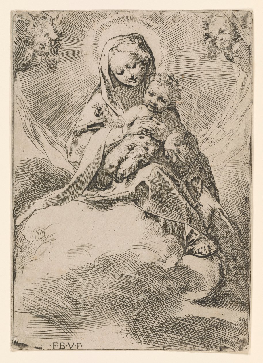 Jungfru och barn i molnen av Federico Barocci