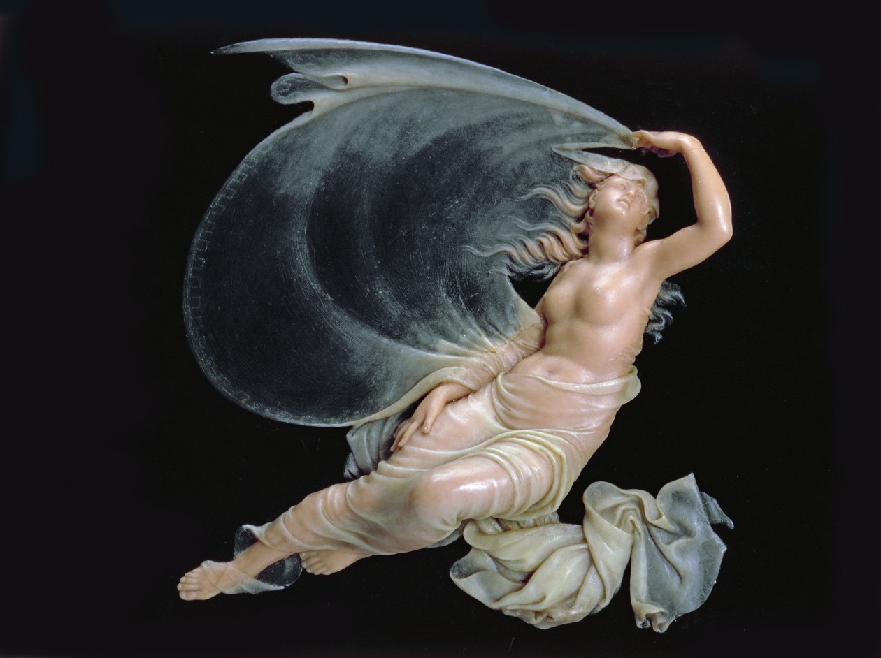Dushenka in Flight, 1808 (vax på svärtat glas) av Fedor Petrovich Tolstoy