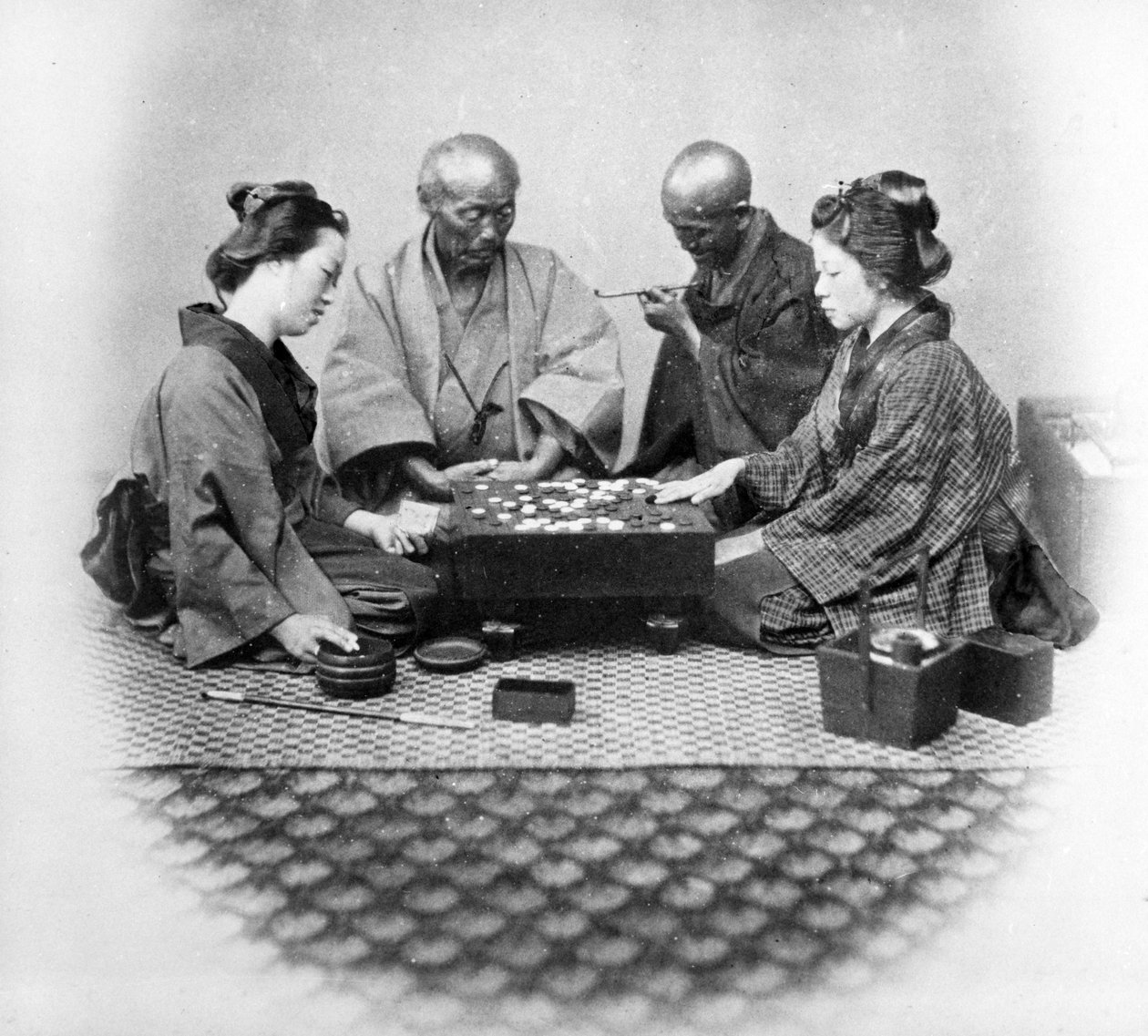 Spelar Go, ca 1860-talet av Felice Beato