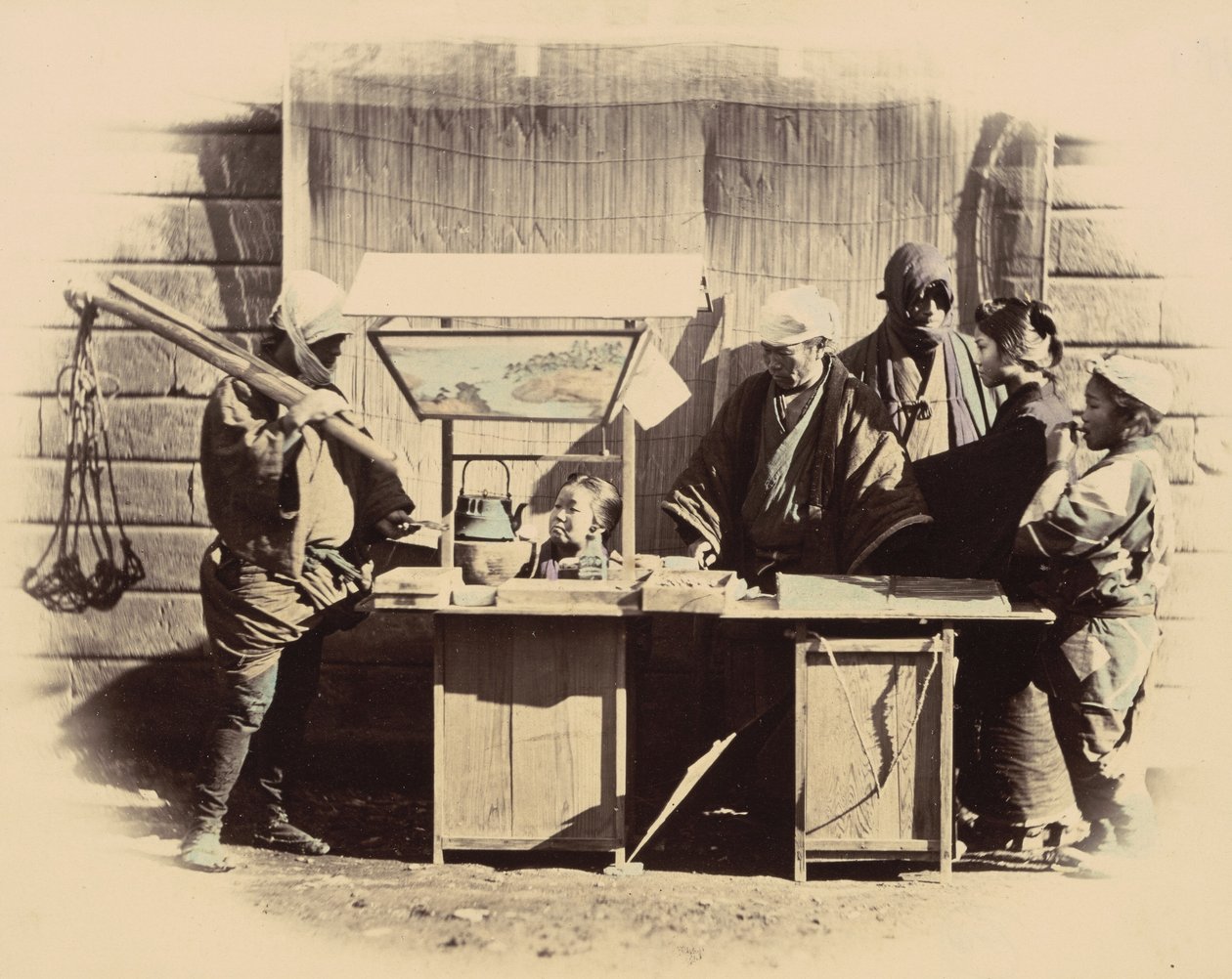 Street Refreshment Stalls, c. 1865. av Felice Beato