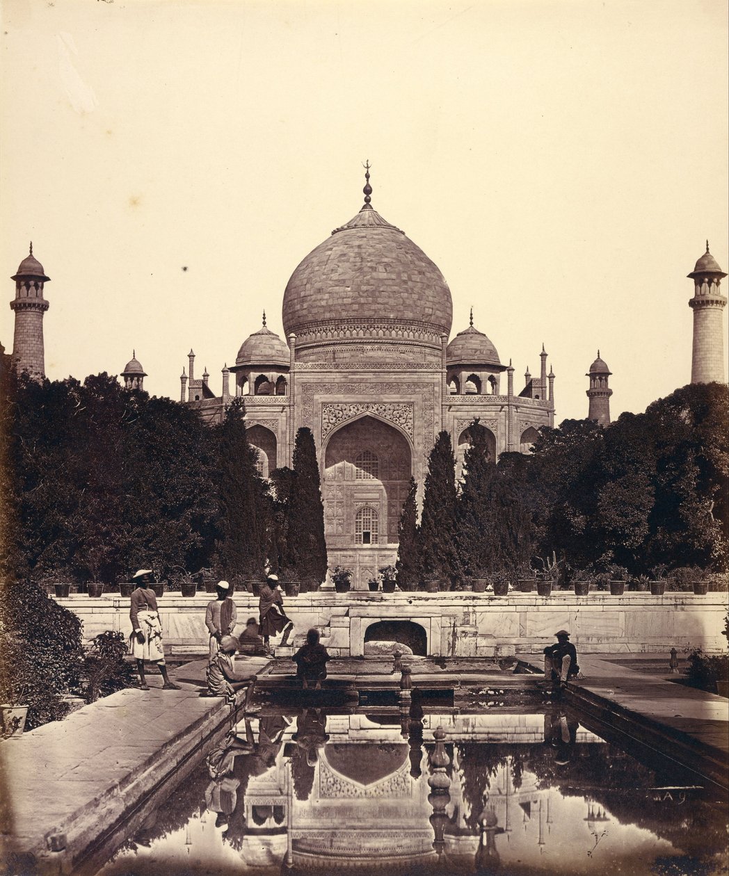 Taj Mahal med fontänerna av Felice Beato