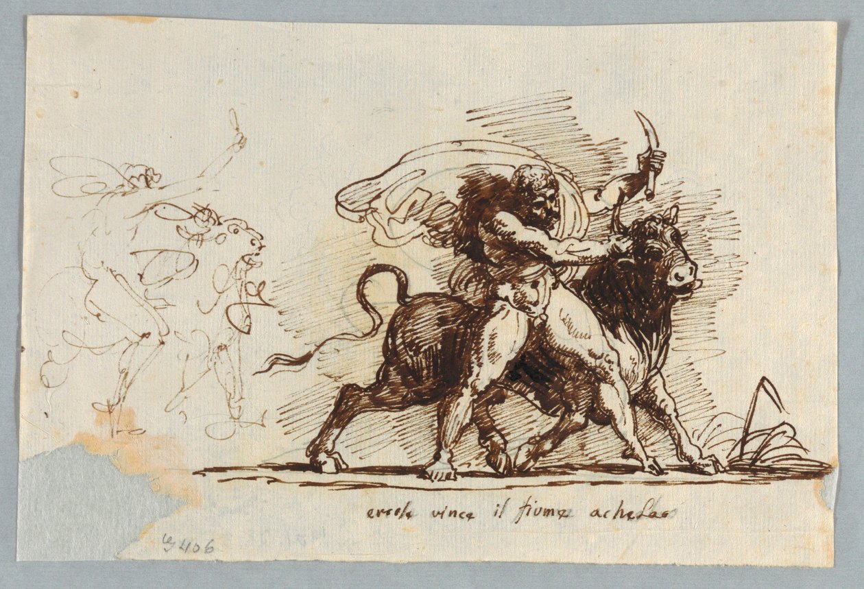 Hercules återger Horn från Bull Achelous av Felice Giani