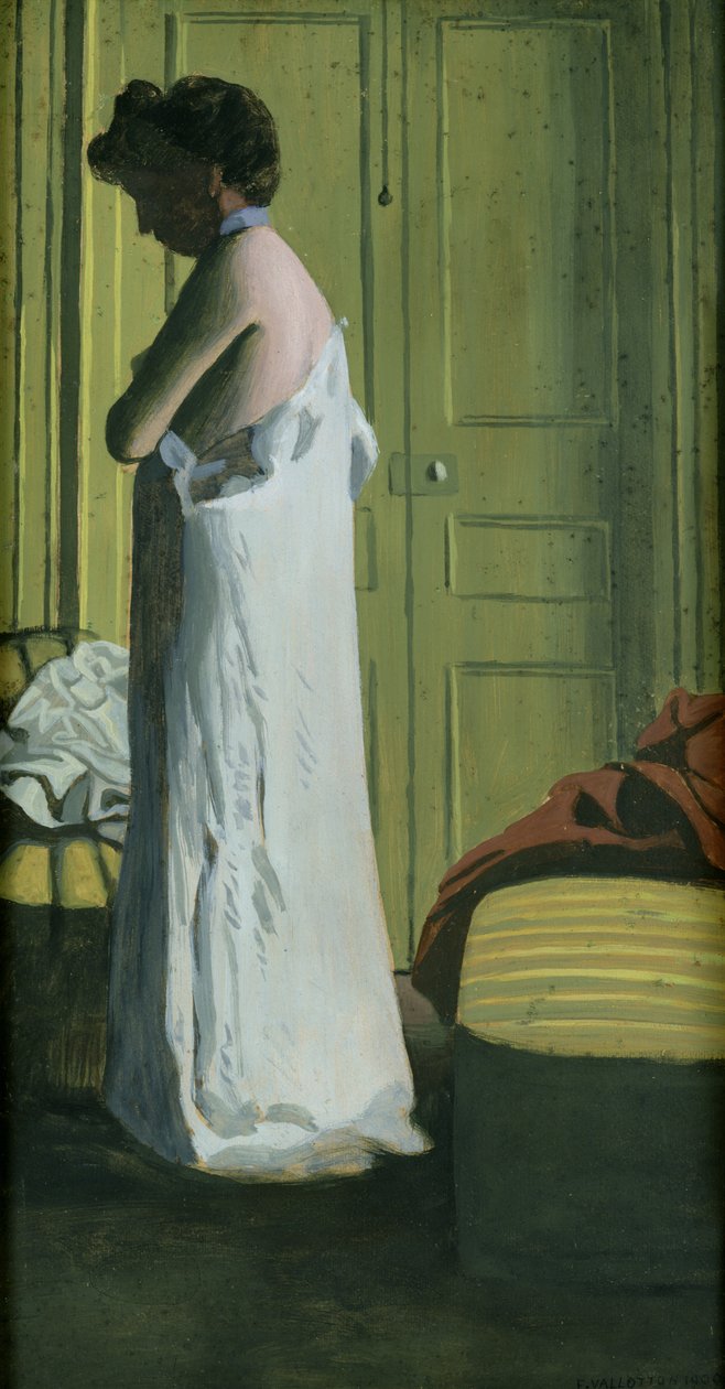 Naken i en interiör, kvinna som tar bort sin skjorta av Felix Edouard Vallotton