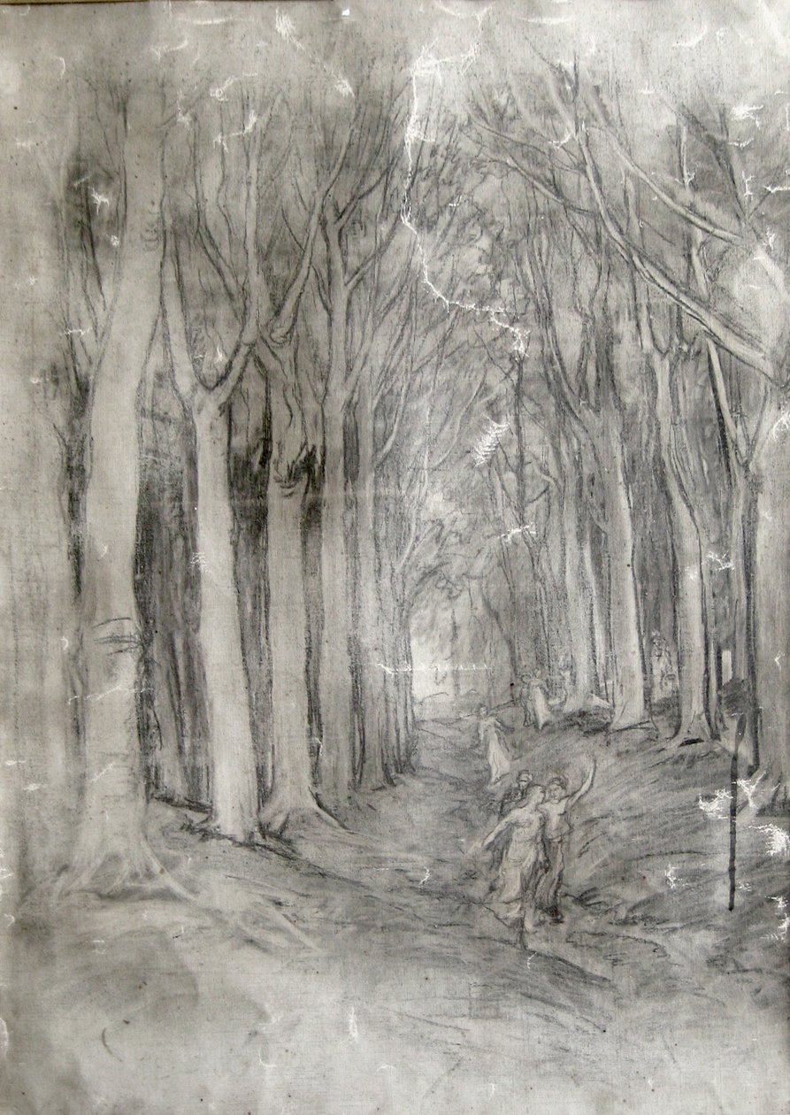 study of Grove of Trees in charcoal av Felix Resurreccion Hidalgo