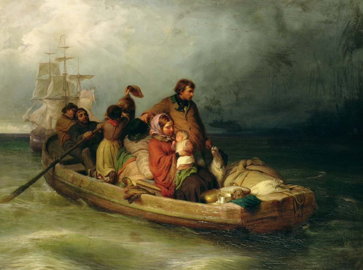 Emigrantpassagerare ombord, 1851 av Felix Schlesinger