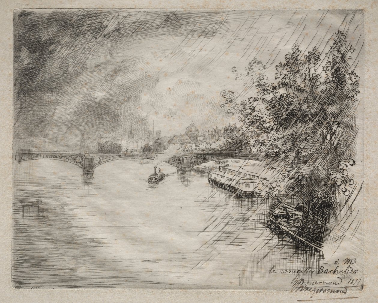 Utsikt över bron i Saint-Pères av Felix Bracquemond