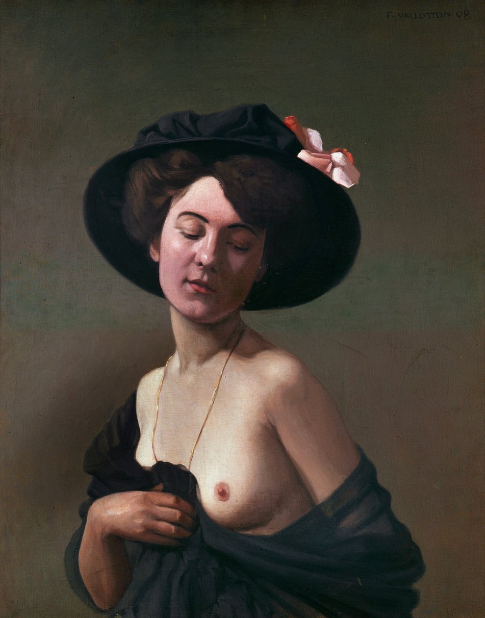 Dam i svart hatt, 1908 av Felix Edouard Vallotton