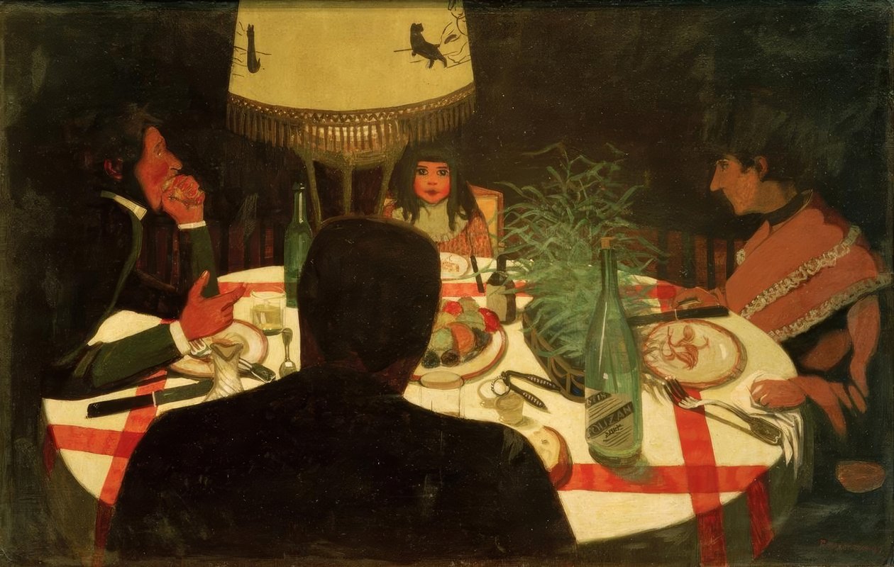 Middag, lampeffekt av Felix Edouard Vallotton