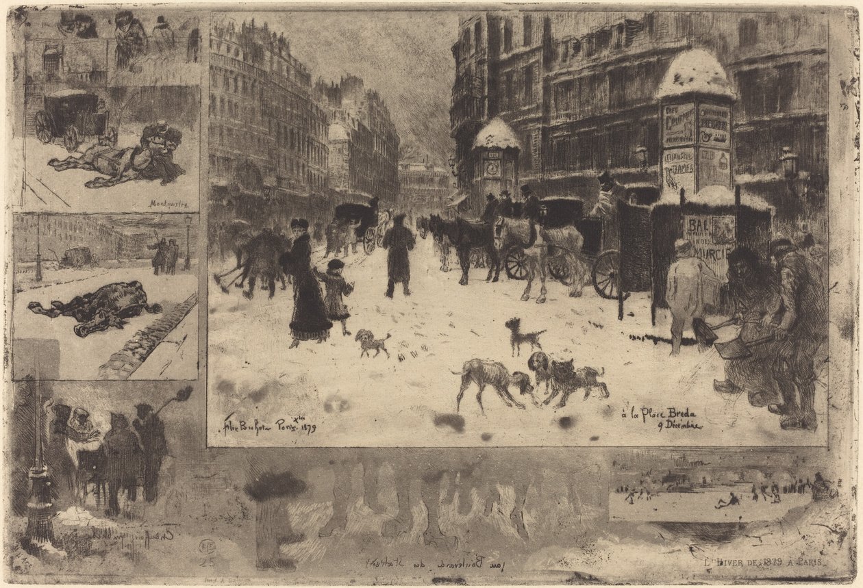 Vinter i Paris av Felix Hilaire Buhot