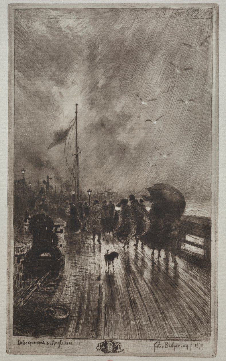 Landning i England, 1879. av Felix Hilaire Buhot