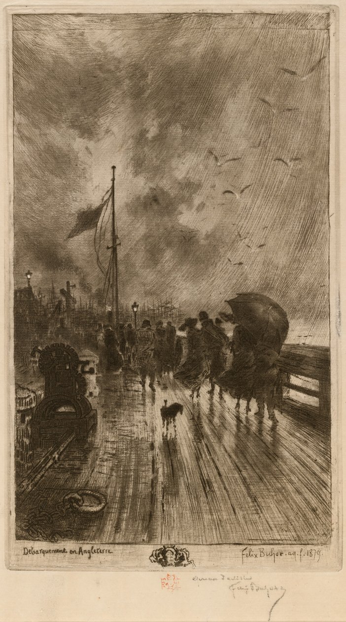 En landning i England av Felix Hilaire Buhot