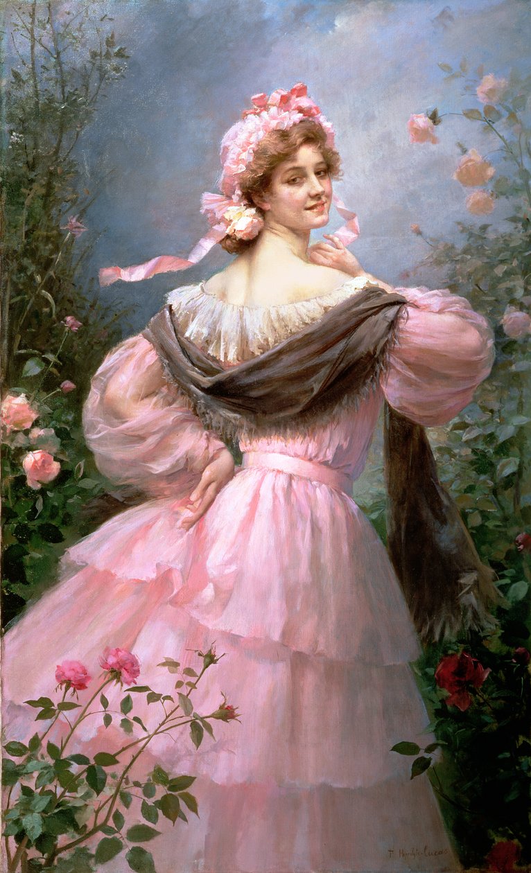 Elegant kvinna i en rosenträdgård av Felix Hippolyte Lucas