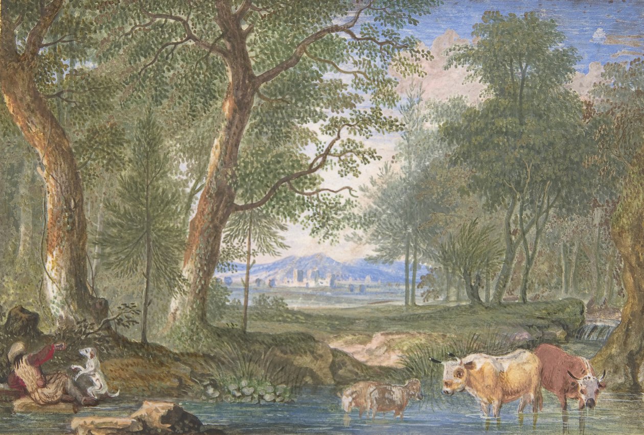 Landskap med kor i en bäck, 1698. av Felix Meyer
