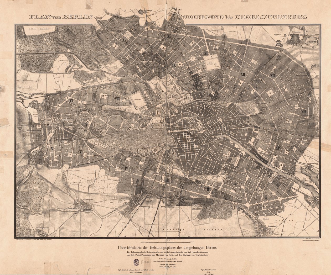 Översiktskarta över utvecklingsplanen för Berlins omgivning. av Ferdinand Boehm