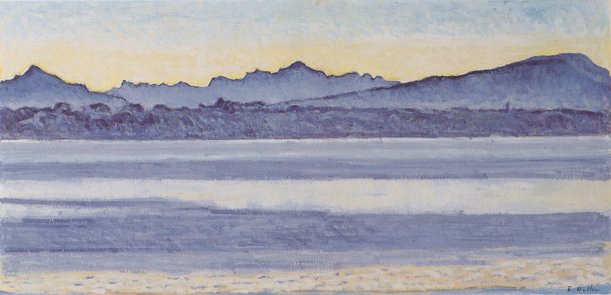 Genfersee mit Mont-Blanc bei Morgenlicht av Ferdinand Hodler