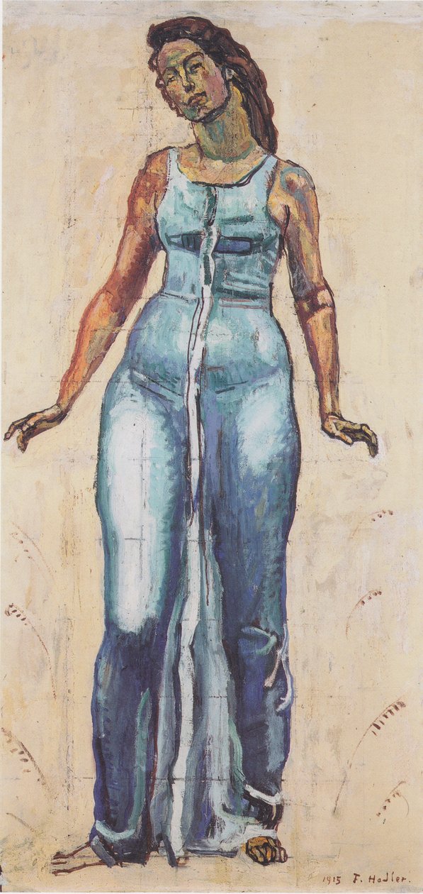Stående kvinnofigur i en blå dräkt av Ferdinand Hodler