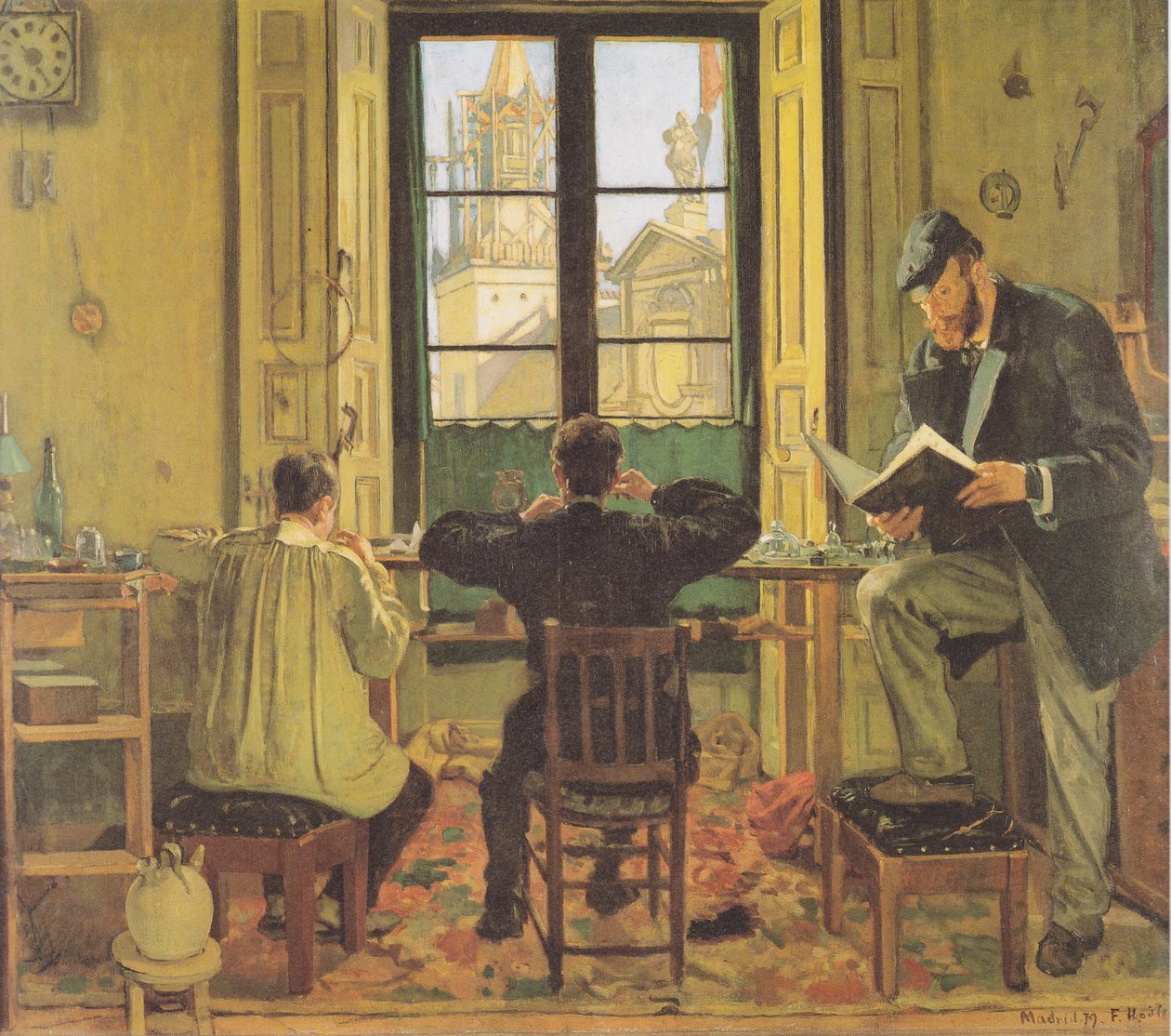 Urmakarverkstad i Madrid av Ferdinand Hodler
