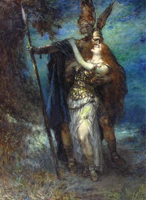  Wotan and Brunnhilden av Ferdinand Leeke