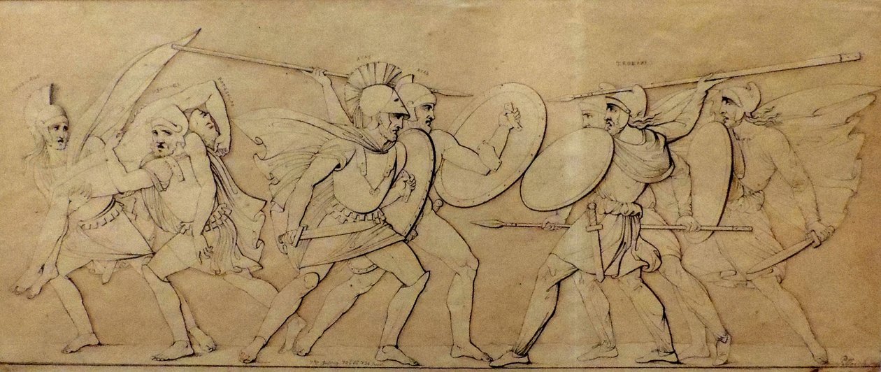Combat between Greeks and Trojans, Study for relief av Ferdinand Pettrich