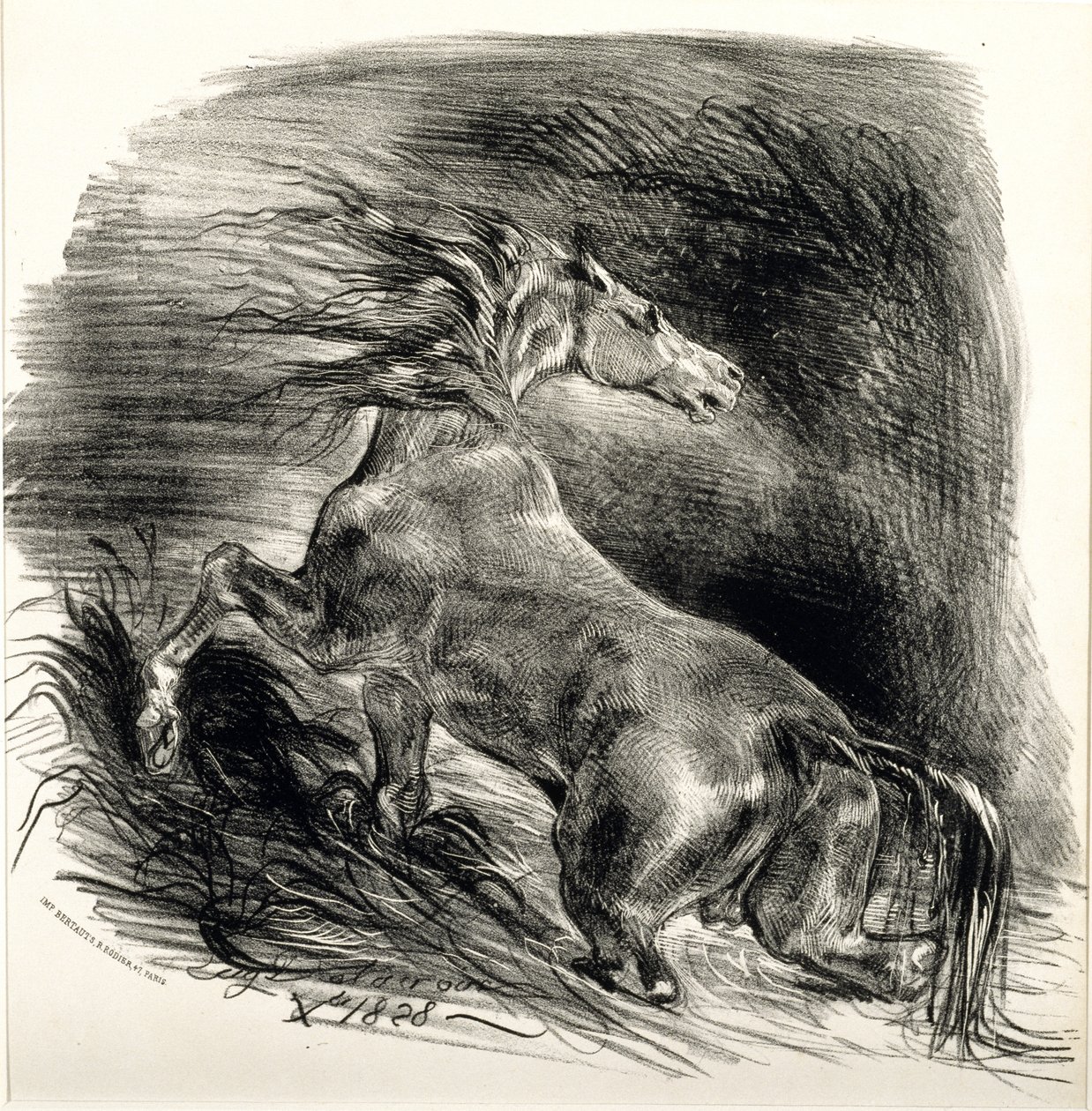 Cheval sauvage, 1828 (litho på vävt papper) av Ferdinand Victor Eugene Delacroix