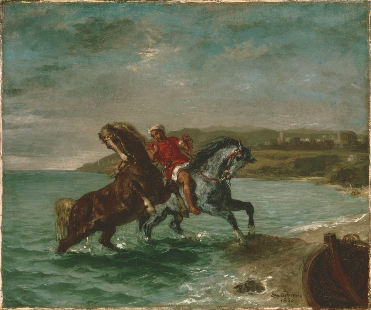 Chevaux sortant de la mer  av Ferdinand Victor Eugene Delacroix