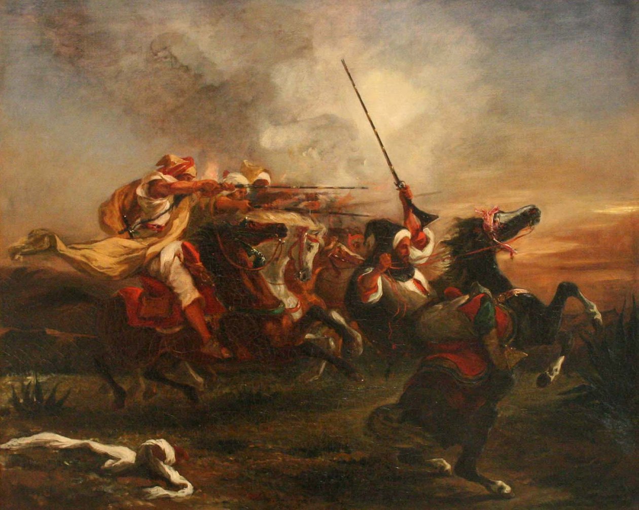 Exercices militaires des marocains av Ferdinand Victor Eugene Delacroix