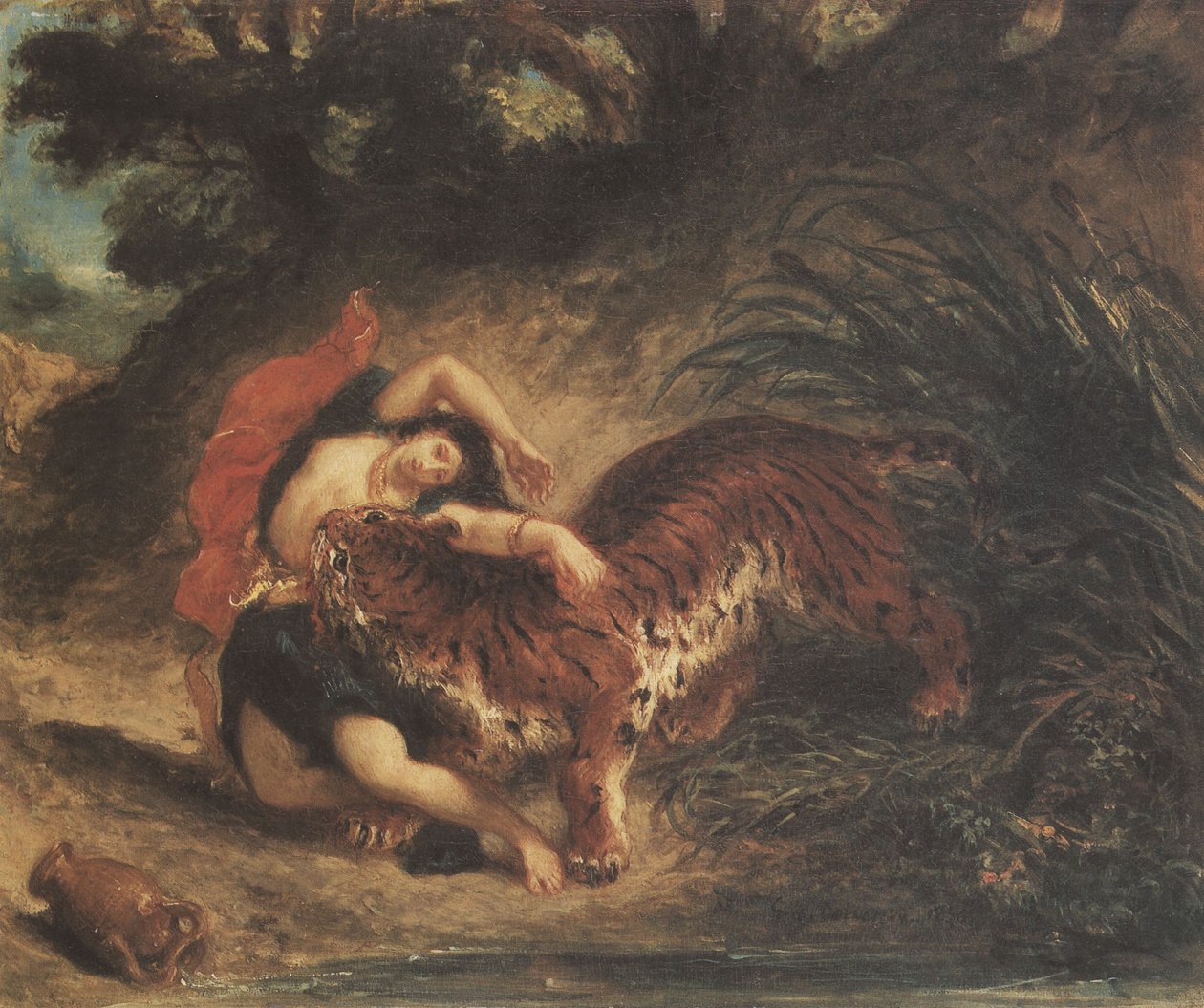 Inderin, von einem Tiger zerrissen av Ferdinand Victor Eugene Delacroix