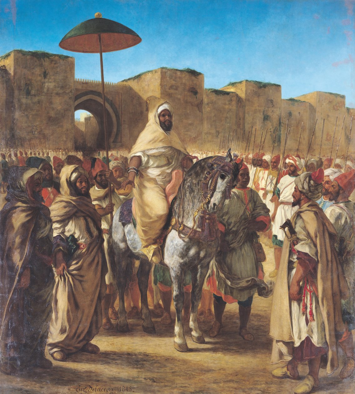 Muley Abd-ar-Rahman (1789-1859), Sultanen av Marocko, lämnar sitt palats i Meknes med sitt följe, mars 1832, 1845 av Ferdinand Victor Eugene Delacroix